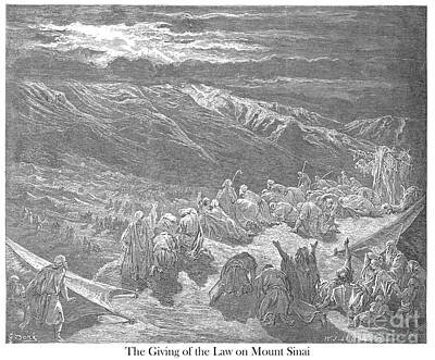 Mountain Drawings - The Giving of the Law Upon Mt. Sinai by Gustave Dore v1 by Historic illustrations