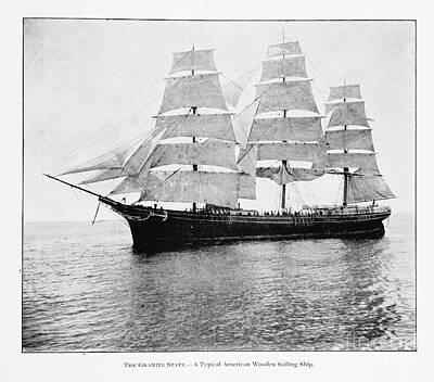 Landmarks Drawings - The Granite State A typical American Wooden Sailing Ship b2 by Historic Illustrations