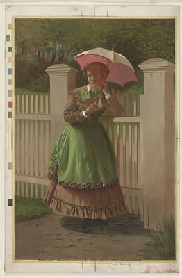 Best Sellers - Music Paintings - The Grecian Bend Music cover showing fashionably dressed woman holding parasol c1868 by Brown John G by Arpina Shop