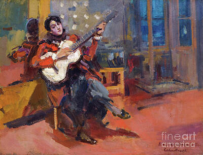 City Scenes Paintings - The Guitar Player -  Konstantin Alexeevich Korovin by Sad Hill - Bizarre Los Angeles Archive