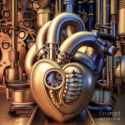 Steampunk Mixed Media - The Heart of Steampunk - A Breathtakingly Realistic and Detailed Organ Illustration by Artvizual Premium