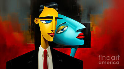 Surrealism Royalty-Free and Rights-Managed Images - The image features a fusion of two stylized faces by Odon Czintos