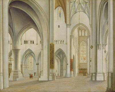 Modern Man Famous Athlete Paintings - The Interior of Saint Bavo, Haarlem 1628 Pieter Jansz. Saenredam by MotionAge Designs