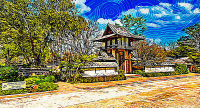 Impressionism Royalty-Free and Rights-Managed Images - The Japanese Gardens of the Fort Worth Botanic Garden - impressionist painting by Nicko Prints