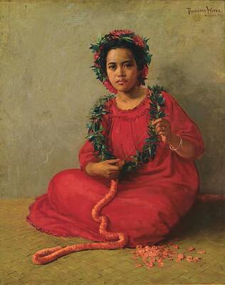 Only Orange - The Lei Maker, oil on canvas painting by Theodore Wores, 1901 by MotionAge Designs