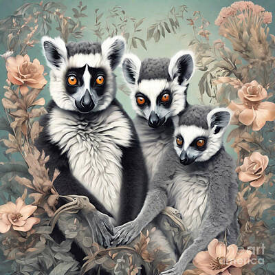Thomas Kinkade Rights Managed Images - The Lemurs Madagascar Melody Royalty-Free Image by Adrien Efren
