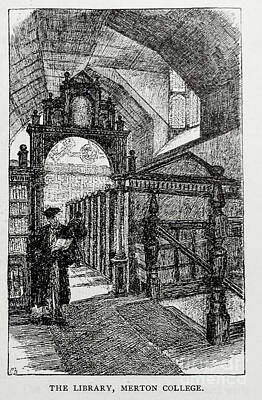 City Scenes Photos - THE LIBRARY, MERTON COLLEGE ac3 by Historic Illustrations