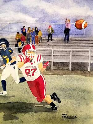 Football Paintings - The Lucas Catch by Ann Frederick