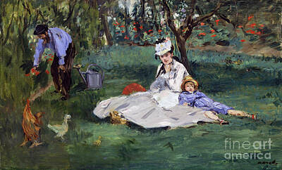 Cities Rights Managed Images - The Monet family in their garden at Argenteuil - Manet Royalty-Free Image by Edouard Manet