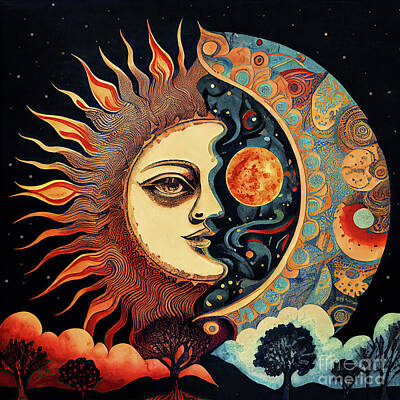 Recently Sold - Surrealism Paintings - The Moon Says to the Sun II by Mindy Sommers