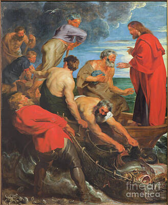 Vintage State Flags - The painting of Miracle fishing by Peter Paul Rubens by Jozef Sedmak
