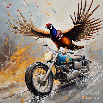 Graphic Trees Royalty Free Images - The Pheasant Navigating a Motorcycle Royalty-Free Image by Clint McLaughlin