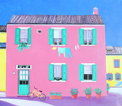 Northern Lights Royalty Free Images - The Pink House on the Island of Burano Royalty-Free Image by Jan Matson