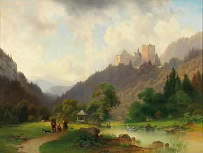 Abstract Landscape Paintings - The Pleasures of Summer at the Foot of a Castle Joseph Holzer Austrian, 1824-1876 by Joseph Holzer