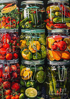 Food And Beverage Paintings - The process of canning and preserving food by Donato Williamson