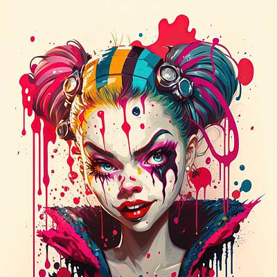 Comics Royalty-Free and Rights-Managed Images - The Queen of Clowns. Master of Jokers. Issue 10 - A Psychedelic Comic Book Character Portrait by Jensen Art Co