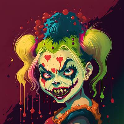 Comics Royalty-Free and Rights-Managed Images - The Queen of Clowns. Master of Jokers. Issue 4 - A Psychedelic Comic Book Character Portrait by Jensen Art Co