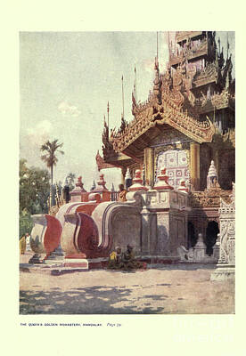 City Scenes Drawings - THE QUEENS GOLDEN MONASTERY, MANDALAY j5 by Historic Illustrations