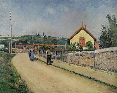 Curated Travel Chargers - The Railroad Crossing at Les Patis 1873 74  by Camille Pissarro 1830  1903 by Artistic Rifki