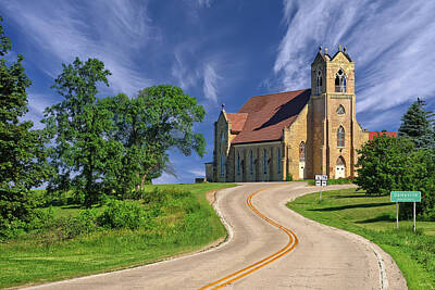 Watercolor City Skylines - The Road to Church - Historic Perry Lutheran in Daleyville Wisconsin by Peter Herman
