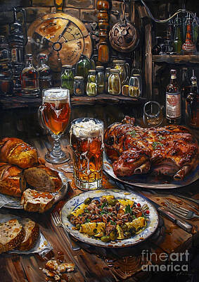 Beer Royalty-Free and Rights-Managed Images - The robust flavors of a Czech beer hall with pilsners and hearty meat dishes by Donato Williamson