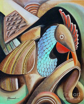Reptiles Paintings - The Rooster and the Snake by Marcella Muhammad