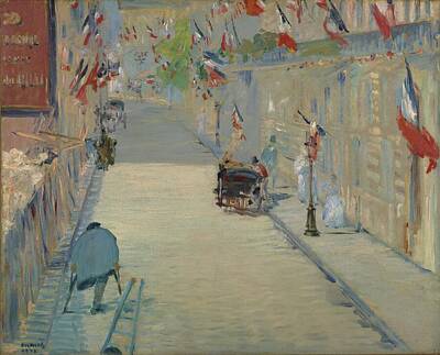 Roses Paintings - The Rue Mosnier with Flags 1878  by MotionAge Designs