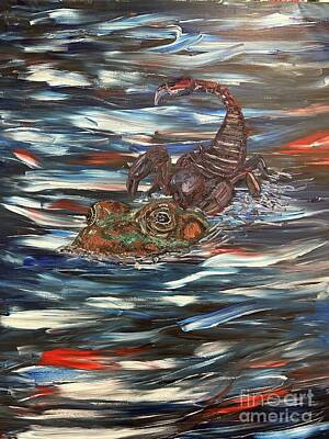 Birds Paintings - The scorpion and the frog by Rooster Art