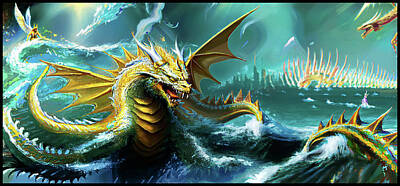 Comics Mixed Media - The sea dragon turf battle kaiju mural by Shawn Dall