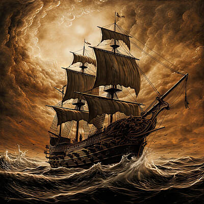 Beach Photos - The Ship of Hope - Ships at Sea Paintings - Ships at Sea in Storms by Lourry Legarde