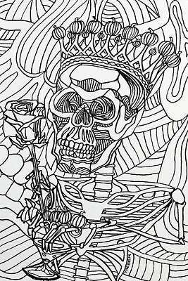 Roses Drawings - The Skeleking of Halloween, original drawing by Robert Yaeger
