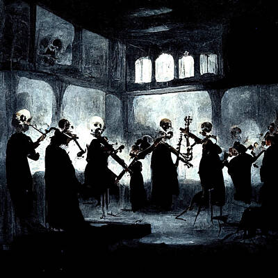 Celebrities Painting Royalty Free Images - The Skeleton Orchestra, 04 Royalty-Free Image by AM FineArtPrints