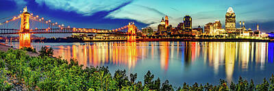 Sports Royalty-Free and Rights-Managed Images - The Skyline of Cincinnati Ohio - Dusk Panoramic by Gregory Ballos