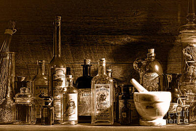 Landmarks Photos - The Snake Oil Shop - Sepia by American West Legend