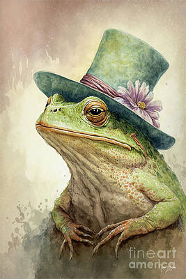 Reptiles Paintings - The Sophisticated Bullfrog by Tina LeCour