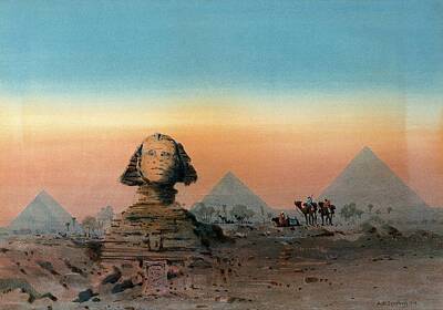 Antlers - The Sphinx and the Pyramids is an Orientalist watercolor painting created by Augustus Osborne Lamplo by Arpina Shop