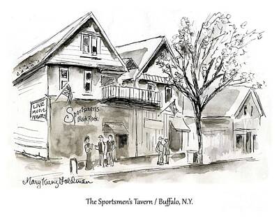 Skylines Drawings - The Sportsmens Tavern, Buffalo NY by Mary Kunz Goldman