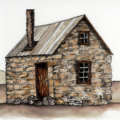 Fantasy Mixed Media - The Stone Cottage by Robert Knight