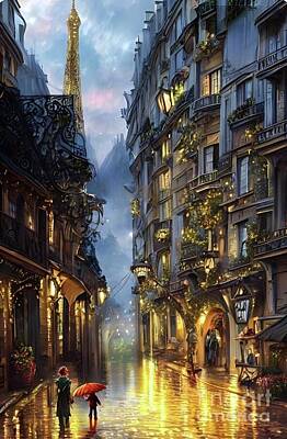 Paris Skyline Royalty-Free and Rights-Managed Images - The Walk Home  by Amanda Poe