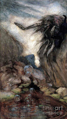 Cities Paintings - The Witchs Pool - Occult - Arthur Rackham by Sad Hill - Bizarre Los Angeles Archive