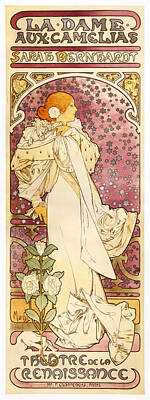 Landmarks Drawings - The Woman with the Camelias by Mucha