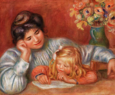 Royalty-Free and Rights-Managed Images - The Writing Lesson by Pierre-Auguste Renoir