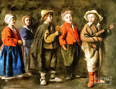 Musician Paintings - The Young Musicians by Antoine Le Nain 1640 by Antoine La Nain