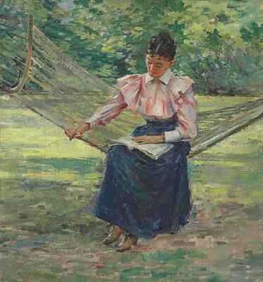 Think Pink Tees Rights Managed Images - Theodore Robinson 1852 1896 Girl in Hammock Royalty-Free Image by Artistic Rifki