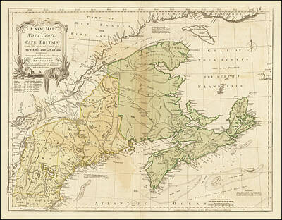 Drawings Rights Managed Images - Thomas Jefferys Title A New Map of Nova Scotia and Cape Britain, with the adjacent parts of New Engl Royalty-Free Image by Thomas Jefferys