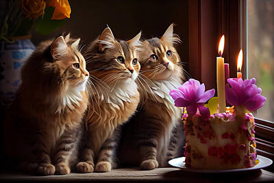 Lilies Digital Art - Three Amigos and a Birthday Cake by Lily Malor