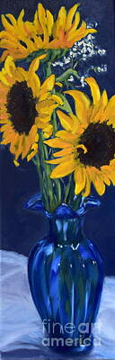 Sunflowers Rights Managed Images - Three Cheers Royalty-Free Image by Mary Beth Harrison