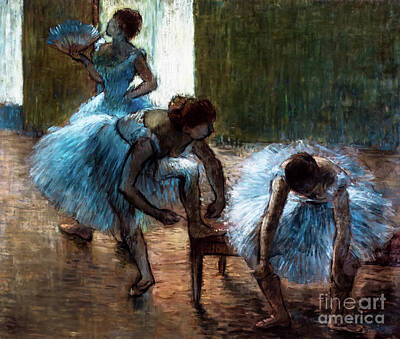 Impressionism Drawings - Three Dancers at Dance Class by Edgar Degas 1890 by Edgar Degas