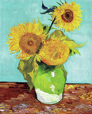 Sunflowers Paintings - Three Sunflowers by Eric Glaser