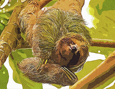 Ocean Diving - Three-toed Sloth, Vintage Travel Poster by Asar Studios by Celestial Images